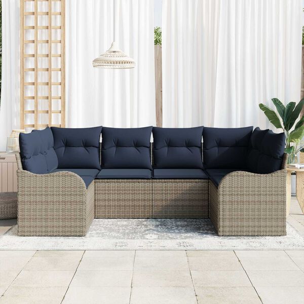 vidaXL 6 Piece Garden Sofa Set with Cushions Grey Poly Rattan