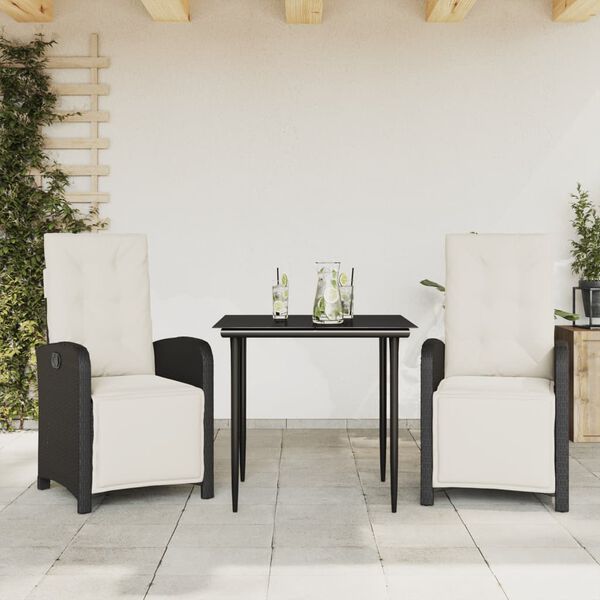 vidaXL 5 Piece Garden Dining Set with Cushions Black Poly Rattan