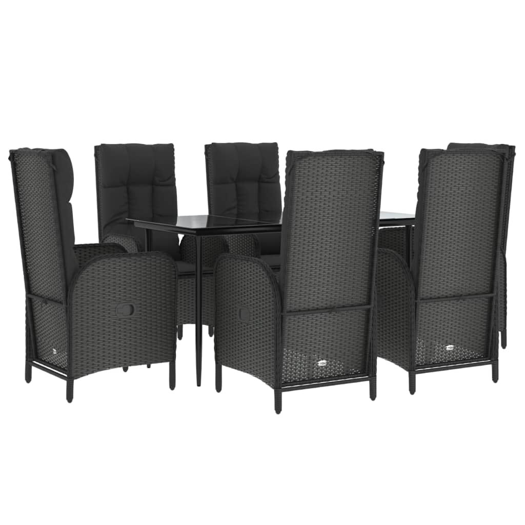 vidaXL 7 Piece Garden Dining Set with Cushions Black Poly Rattan