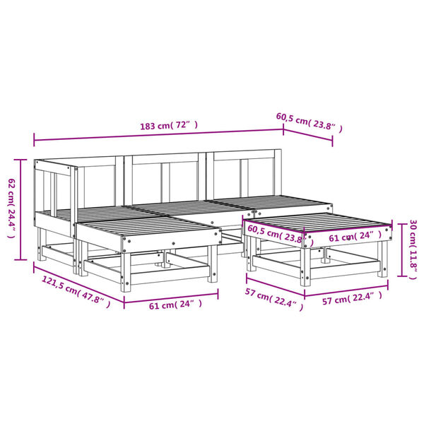 vidaXL 5 Piece Garden Lounge Set White Solid Wood Pine