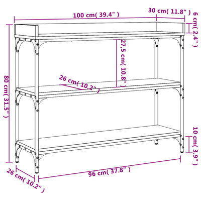 vidaXL Console Table with Shelves Black 100x30x80 cm