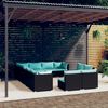 vidaXL 12 Piece Garden Lounge Set with Cushions Black Poly Rattan