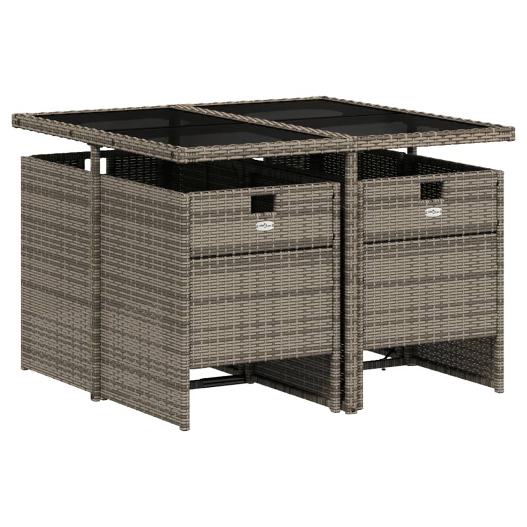 vidaXL 5 Piece Garden Dining Set with Cushions Grey Poly Rattan