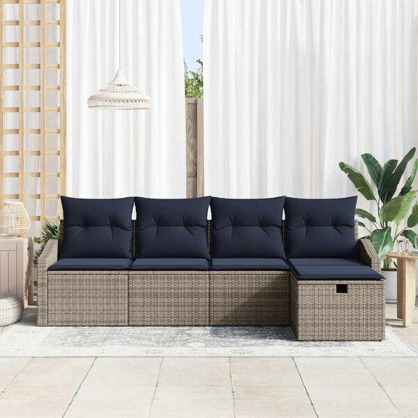 vidaXL Sofa Set with Cushion with Storage Grey Poly Rattan