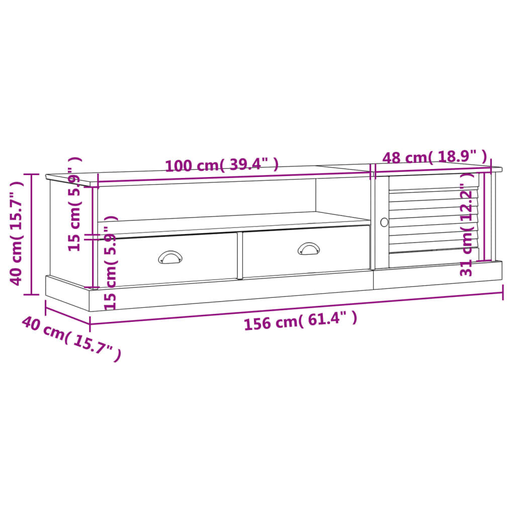 vidaXL TV Cabinet VIGO Grey 156x40x40 cm Solid Wood Pine