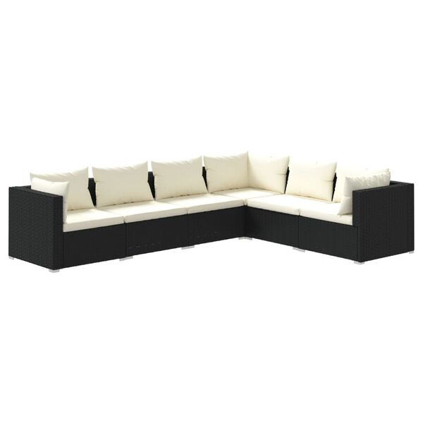 vidaXL 6 Piece Garden Lounge Set with Cushions Poly Rattan Black