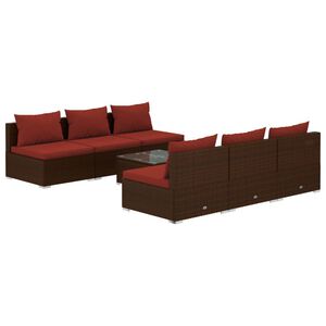 vidaXL 7 Piece Garden Lounge Set with Cushions Poly Rattan Brown