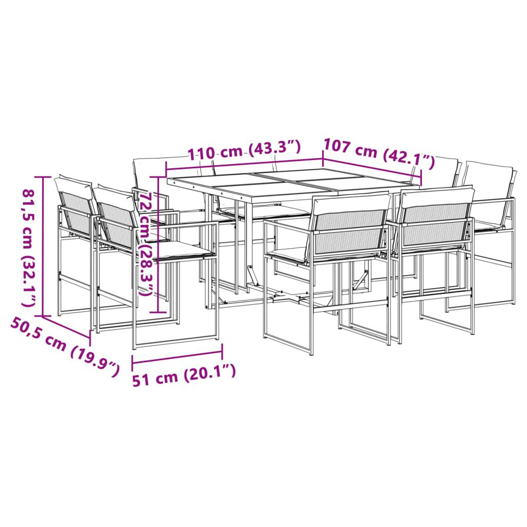 vidaXL 9 Piece Garden Dining Set with Cushions Black Textilene