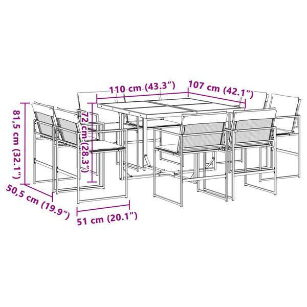vidaXL 9 Piece Garden Dining Set with Cushions Black Textilene