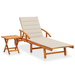 vidaXL Garden Sun Lounger with Table and Cushion Solid Wood Acacia