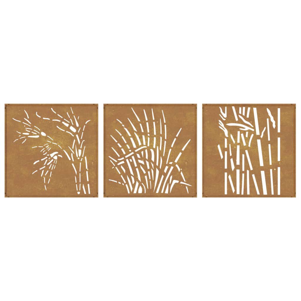 vidaXL Garden Wall Decorations 3 pcs 55x55 cm Corten Steel Grass Design