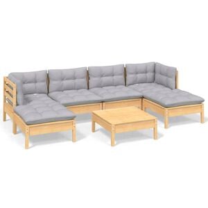 vidaXL 7 Piece Garden Lounge Set with Grey Cushions Pinewood