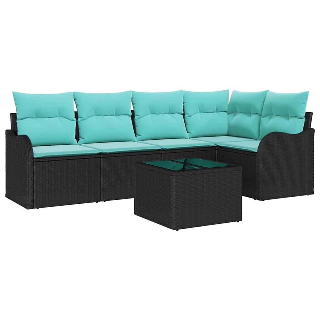 vidaXL Garden Sofa Set with Cushion 6 pcs Black Poly rattan