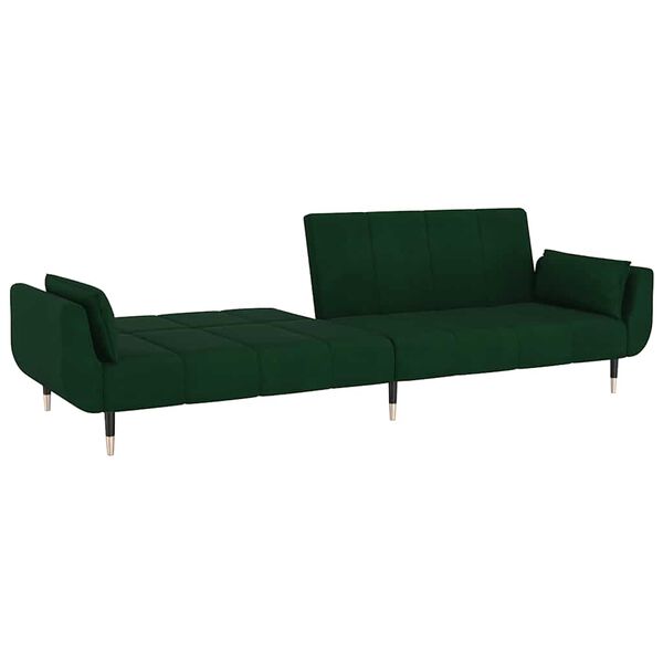vidaXL 2-Seater Sofa Bed with Two Pillows Dark Green Velvet