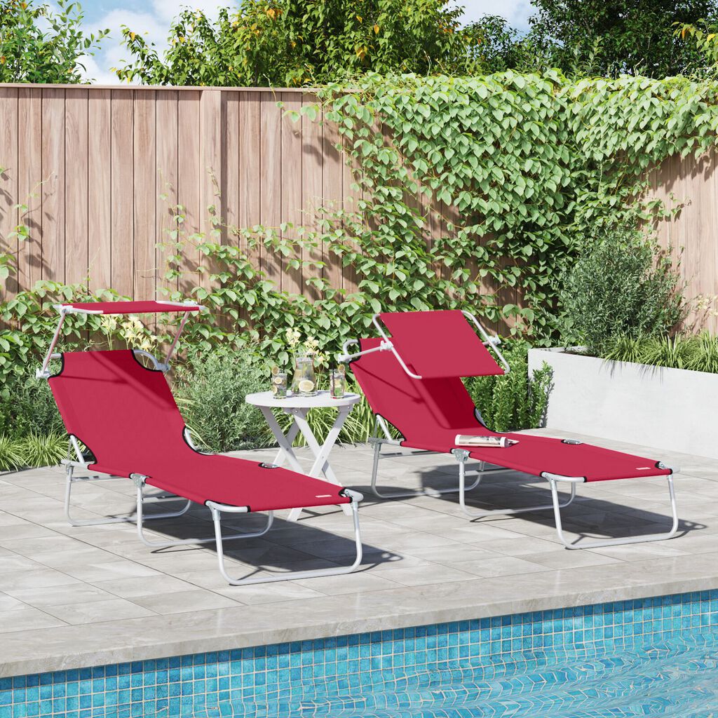 vidaXL Folding Sun Lounger with Canopy Steel and Fabric Red