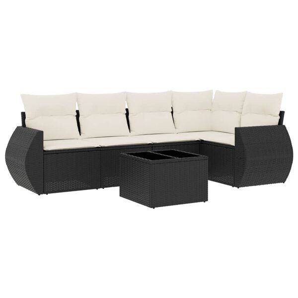vidaXL 6 Piece Garden Sofa Set with Cushions Black Poly Rattan