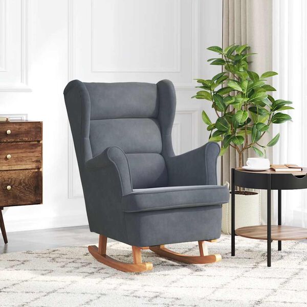 vidaXL Rocking Chair Wingback Dark Grey Velvet and Solid Wood