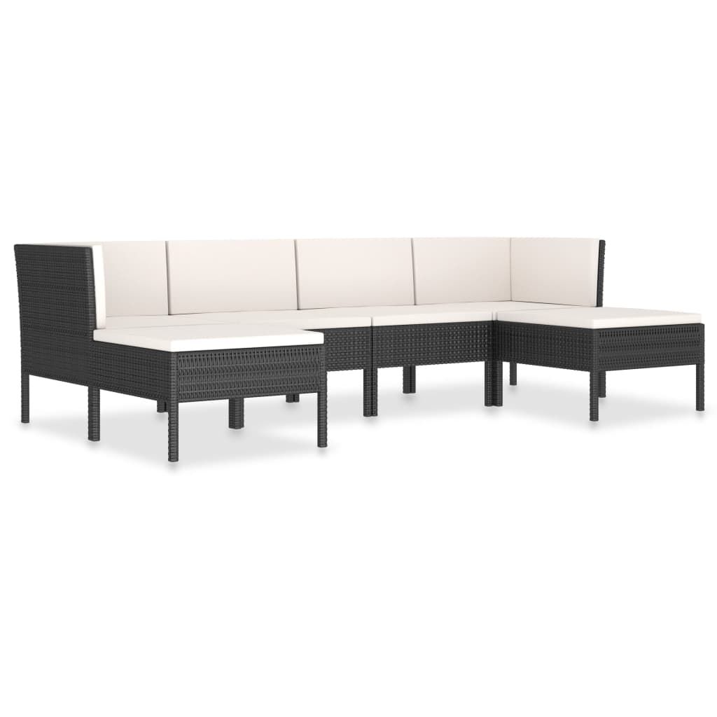 vidaXL 6 Piece Garden Lounge Set with Cushions Poly Rattan Black