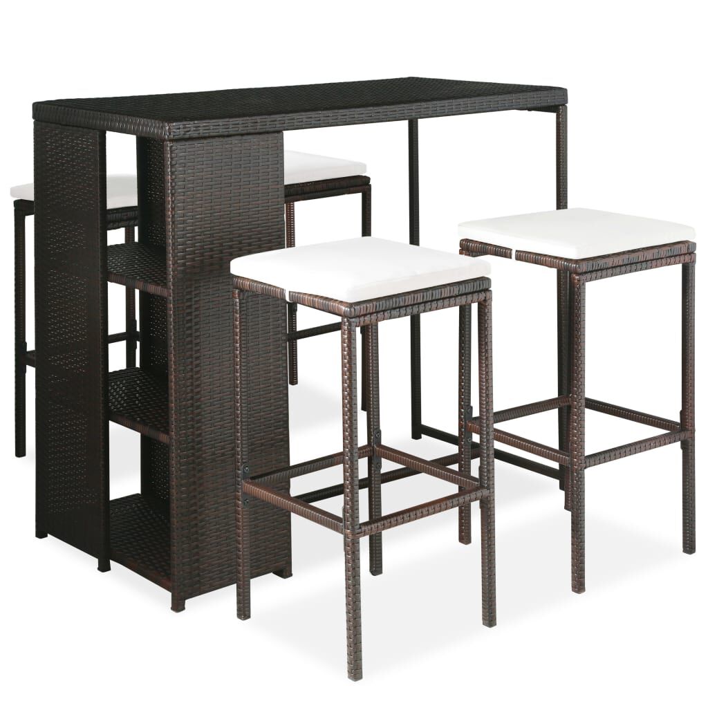 vidaXL 5 Piece Garden Bar Set with Cushions Poly Rattan Brown