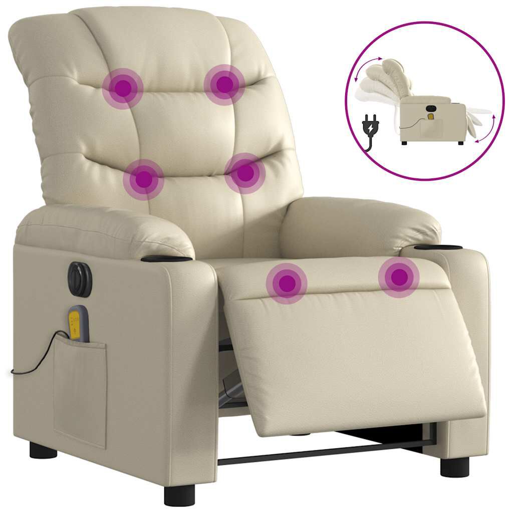 vidaXL Electric Massage Recliner Chair Cream Faux Leather