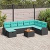 vidaXL Garden Sofa Set with Cushion 9 pcs Black Poly rattan