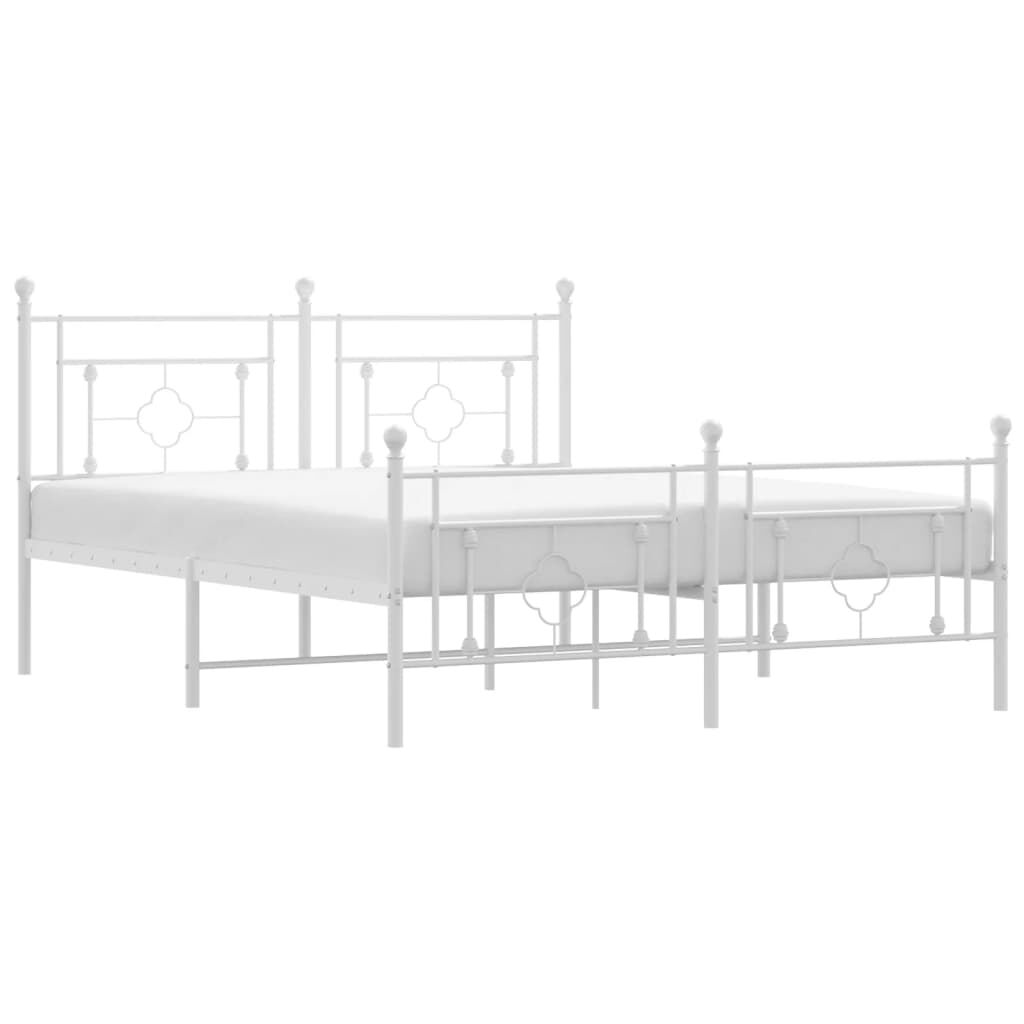 vidaXL Metal Bed Frame without Mattress with Footboard White 150x200cm