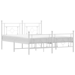 vidaXL Metal Bed Frame without Mattress with Footboard White 150x200cm
