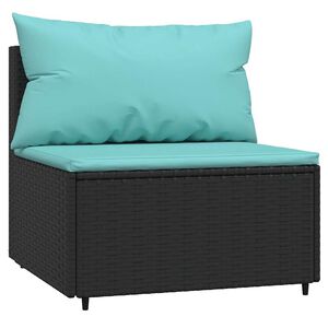 vidaXL Garden Middle Sofa with Cushions Black Poly Rattan