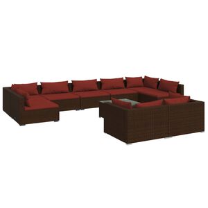 vidaXL 10 Piece Garden Lounge Set with Cushions Brown Poly Rattan