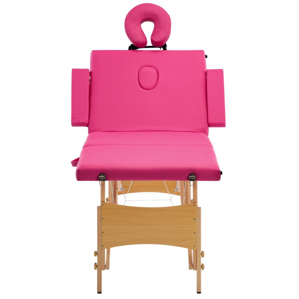 vidaXL Foldable Massage Table 4 Zones Wood Pink
