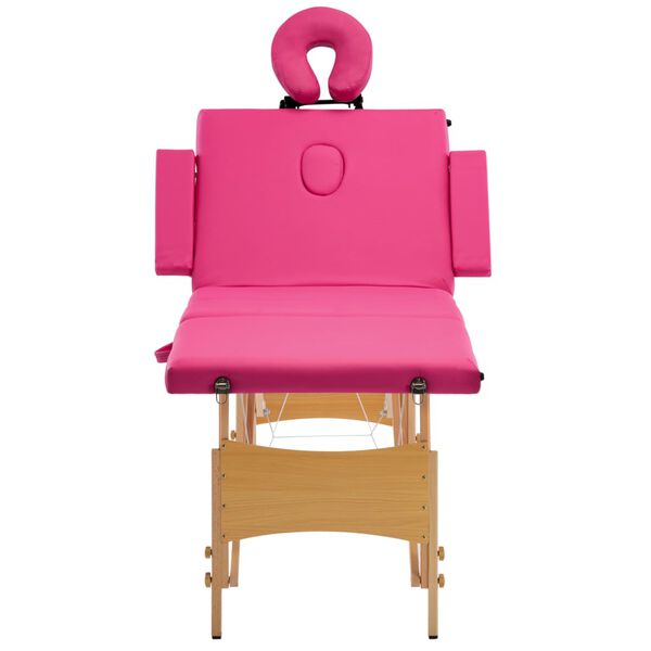 vidaXL Foldable Massage Table 4 Zones Wood Pink