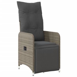 vidaXL Reclining Garden Chair with Cushions Grey Poly Rattan