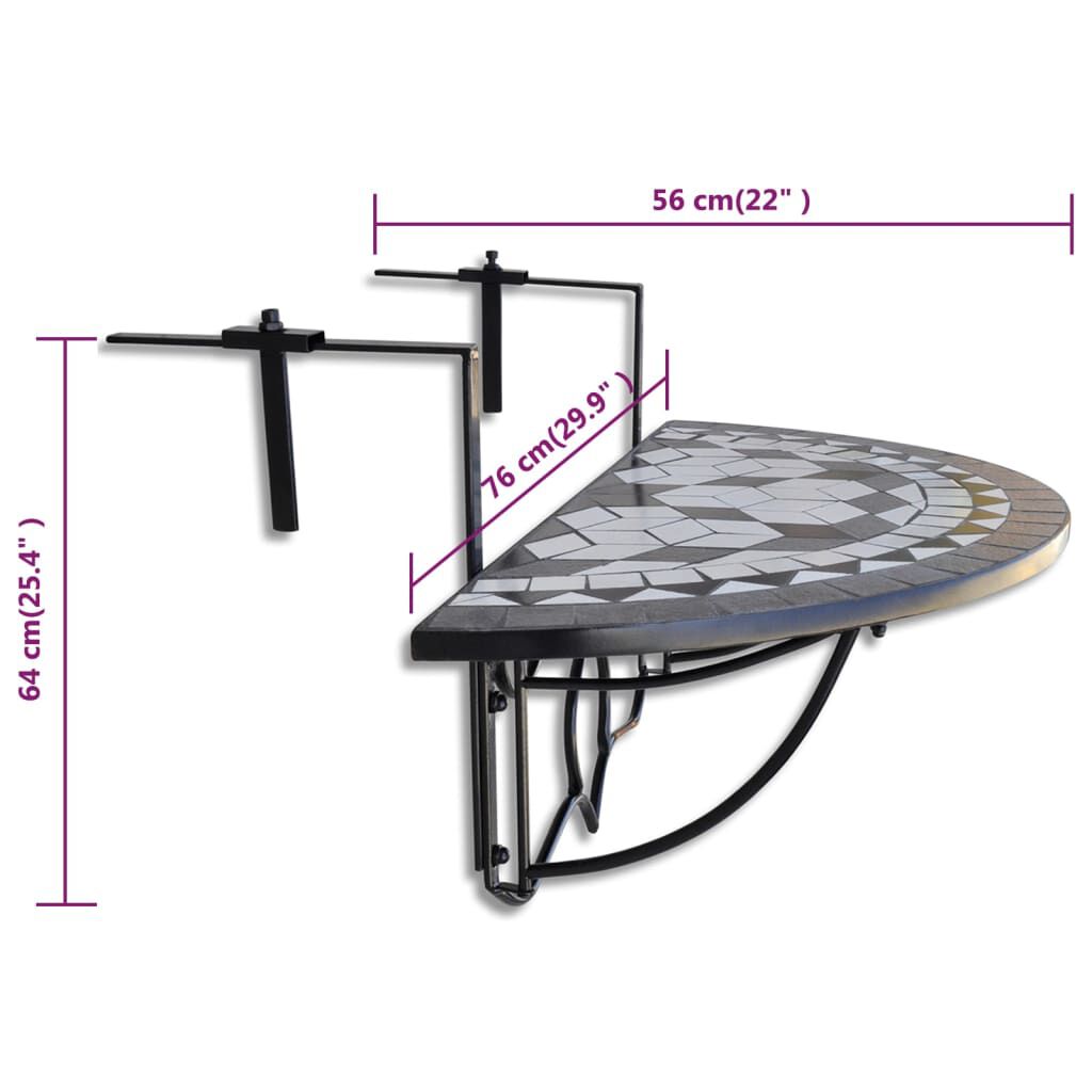 vidaXL Hanging Balcony Table Black and White Mosaic
