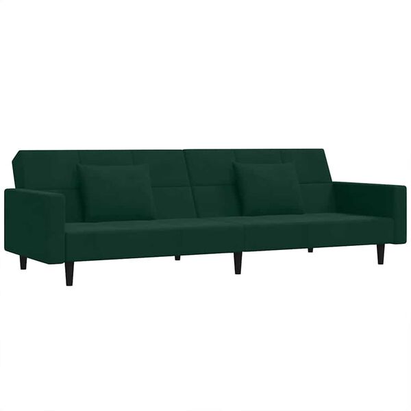 vidaXL 2-Seater Sofa Bed with Two Pillows Dark Green Velvet