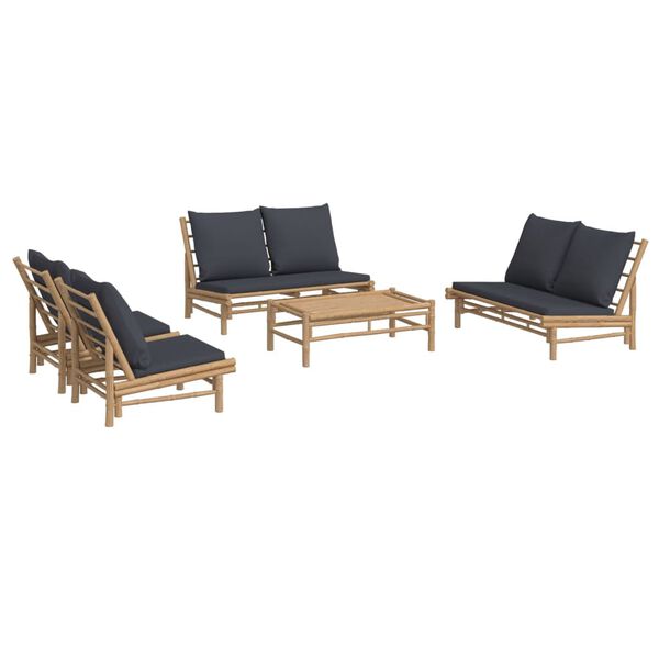 vidaXL 5 Piece Garden Lounge Set with Dark Grey Cushions Bamboo