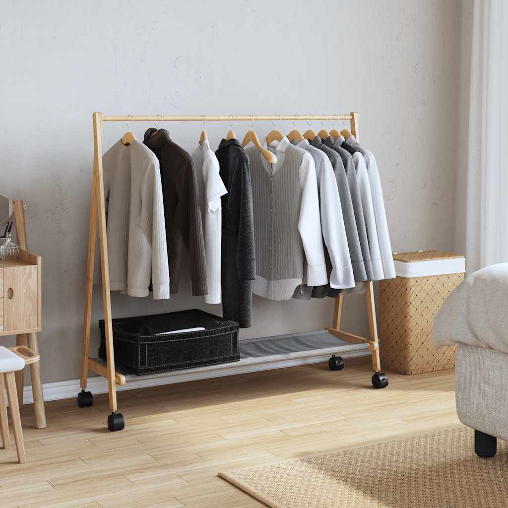 vidaXL Clothes Rack with Shelves and Wheels 106x34x106.5 cm Bamboo
