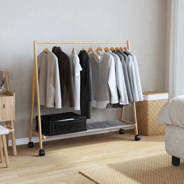 vidaXL Clothes Rack with Shelves and Wheels 106x34x106.5 cm Bamboo