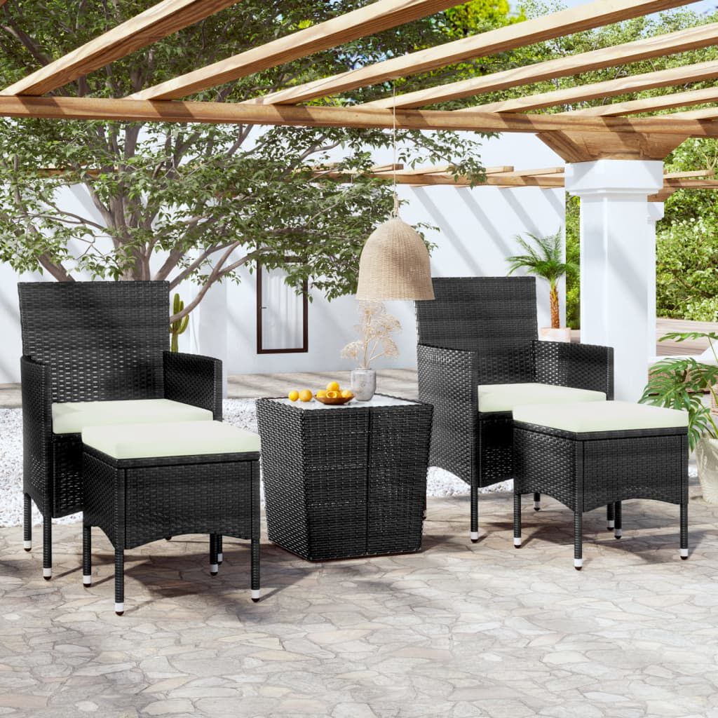 vidaXL 5 Piece Garden Bistro Set Poly Rattan and Tempered Glass Black