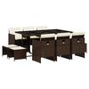 vidaXL 11 Piece Garden Dining Set with Cushions Brown Poly Rattan