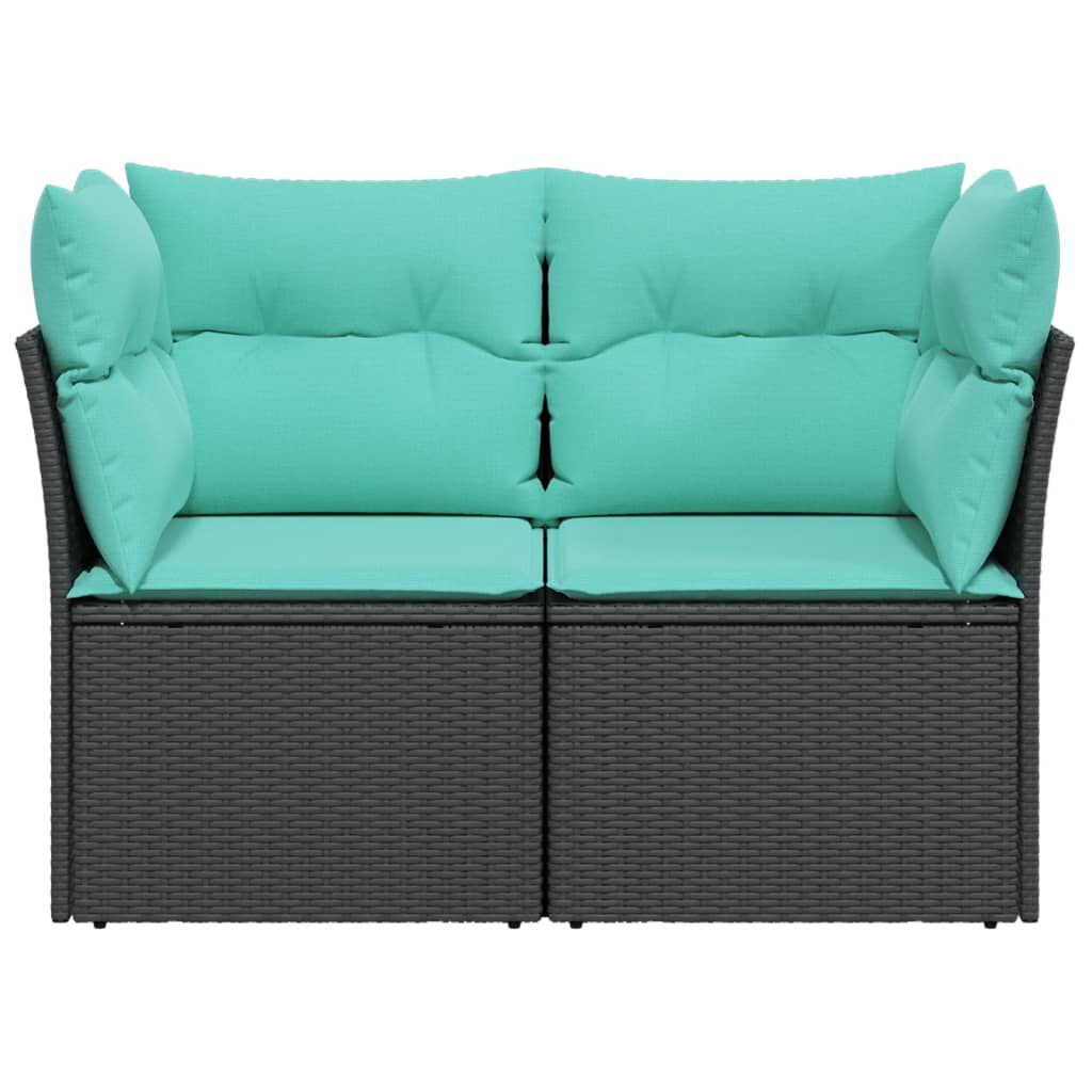 vidaXL Garden Sofa with Cushions 2-Seater Black Poly Rattan