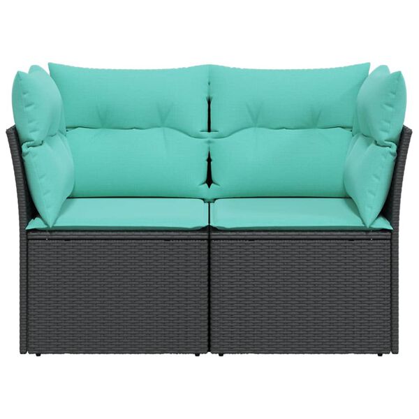 vidaXL Garden Sofa with Cushions 2-Seater Black Poly Rattan