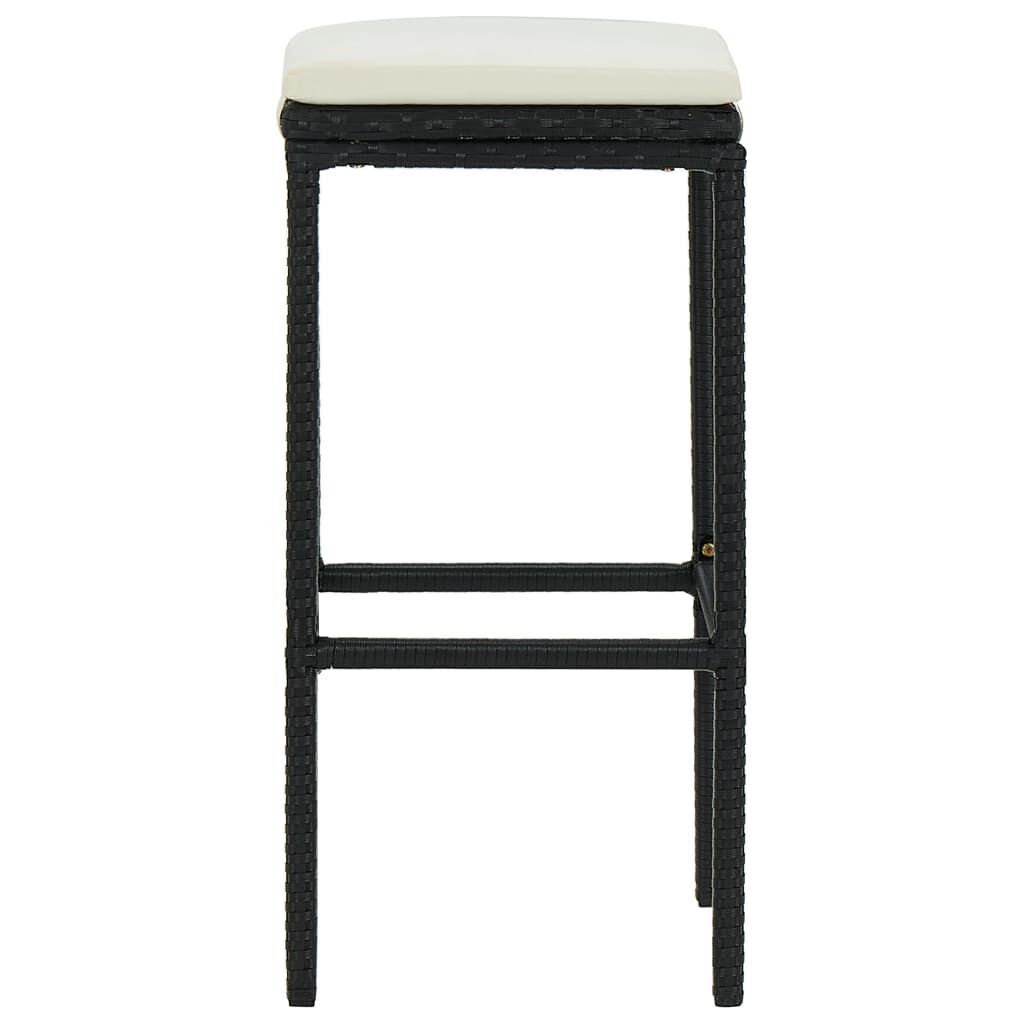 vidaXL Bar Stools with Cushions 2 pcs Black Poly Rattan