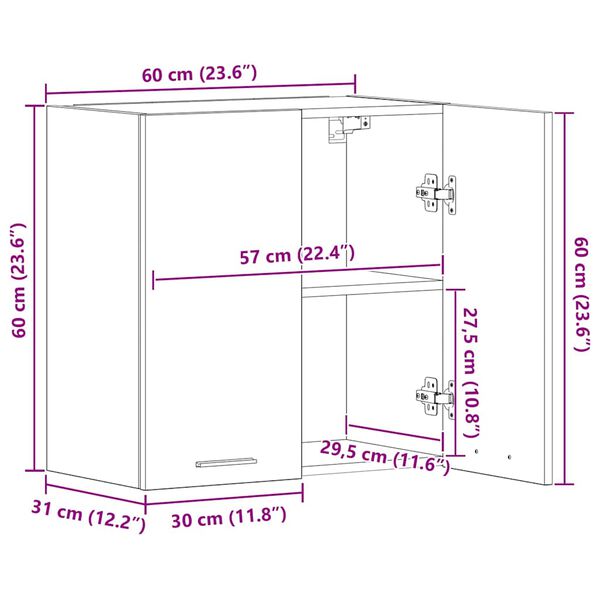 vidaXL Hanging Cabinet Lyon White 60x31x60 cm Engineered Wood
