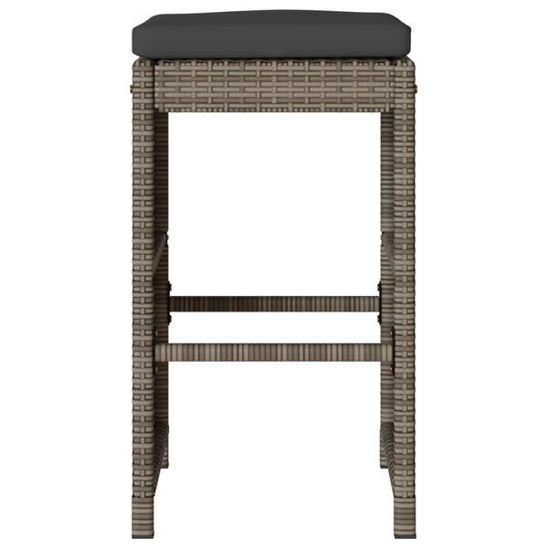vidaXL Garden Bar Stools with Cushions 6 pcs Grey Poly Rattan