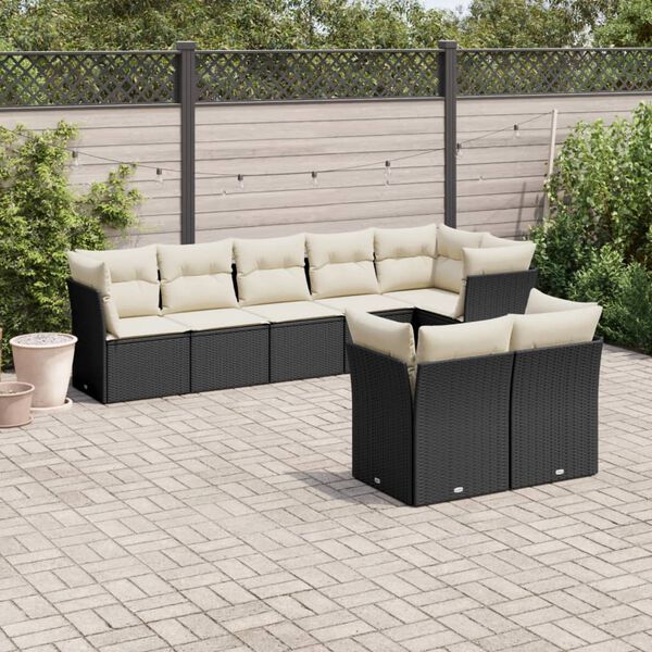 vidaXL 8 Piece Garden Sofa Set with Cushions Black Poly Rattan