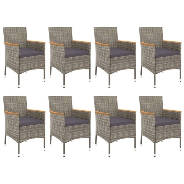 vidaXL 9 Piece Garden Dining Set with Cushions Grey Poly Rattan