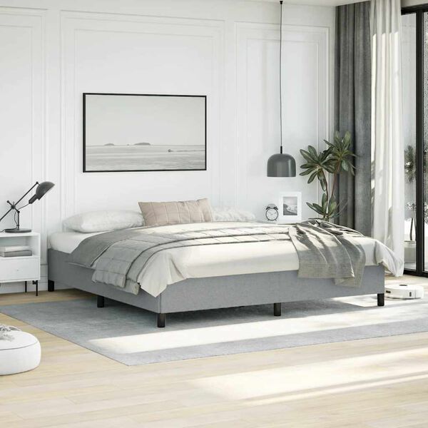 vidaXL Bed Frame without Mattress Light Grey 193x203 cm King Fabric