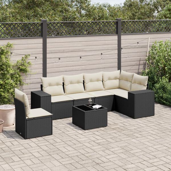 vidaXL 7 Piece Garden Sofa Set with Cushions Black Poly Rattan