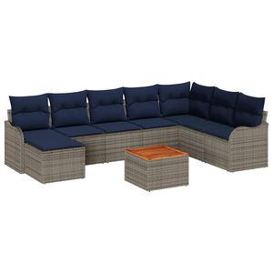 vidaXL Garden Sofa Set with Cushion 9 pcs Grey Poly Rattan