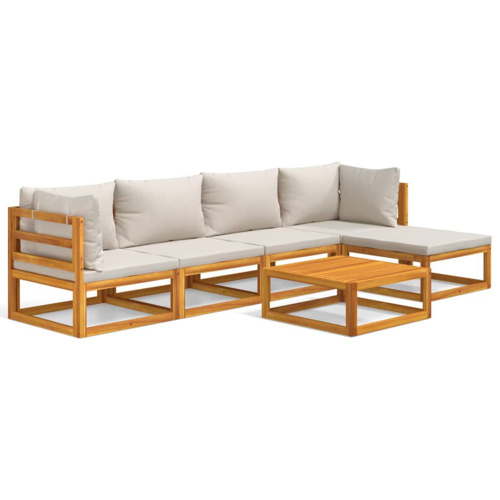 vidaXL 6 Piece Garden Lounge Set with Light Grey Cushions Solid Wood